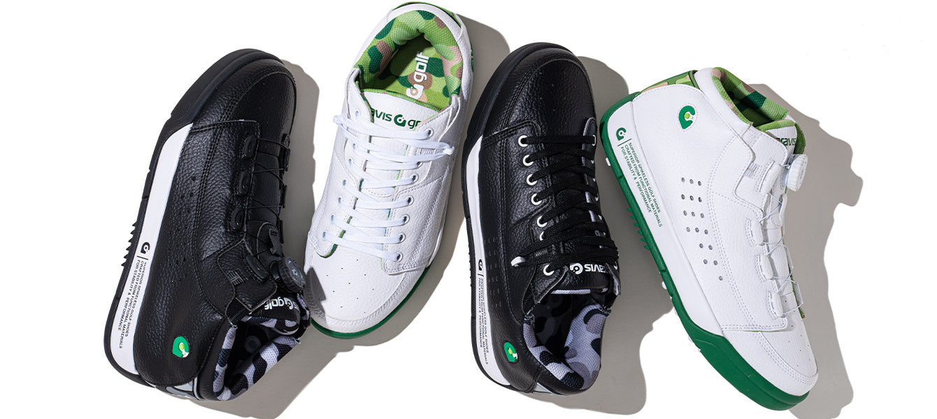 gravis golf ハイカットゴルフシューズ ホワイト/グリーン gravis golf - TARMAC-G MID-CUT DIAL / GOLF COURSE CAMO