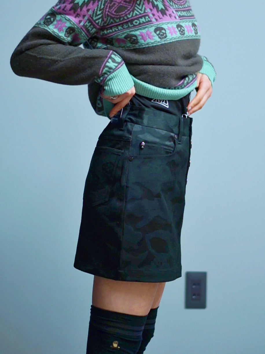 Gauge Jacquard Camo Skirt | WOMEN / BLACK