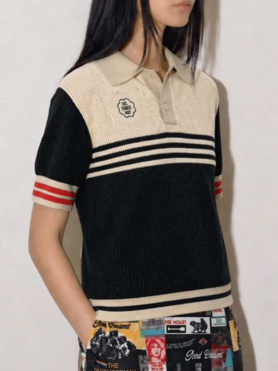 (DECEMBER MAY) Meshknit skipper polo / WOMEN / BLACK