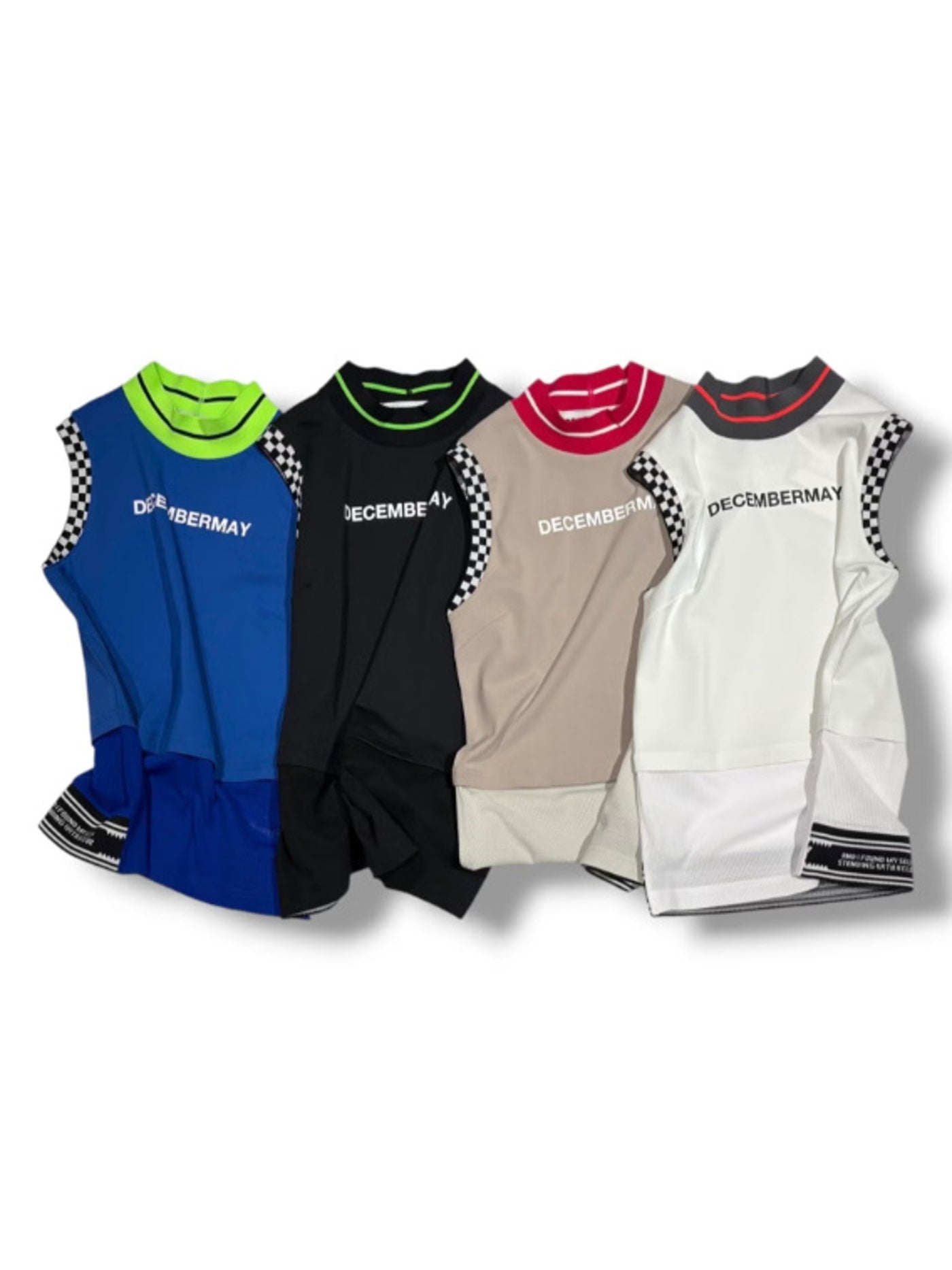 (DECEMBER MAY) Mesh-paneled sleeve less mock neck / WOMEN / WHITE