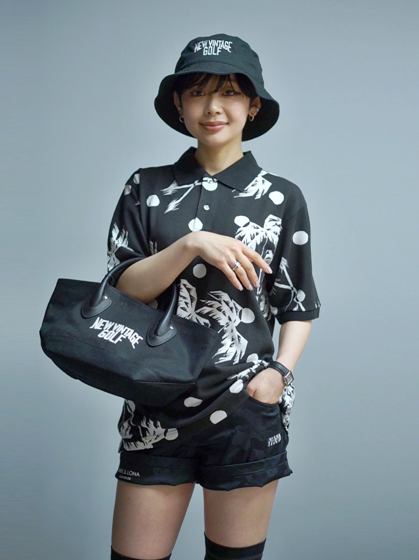 NVG×SUNSURF Moon Palm Tree Polo (BLACK)