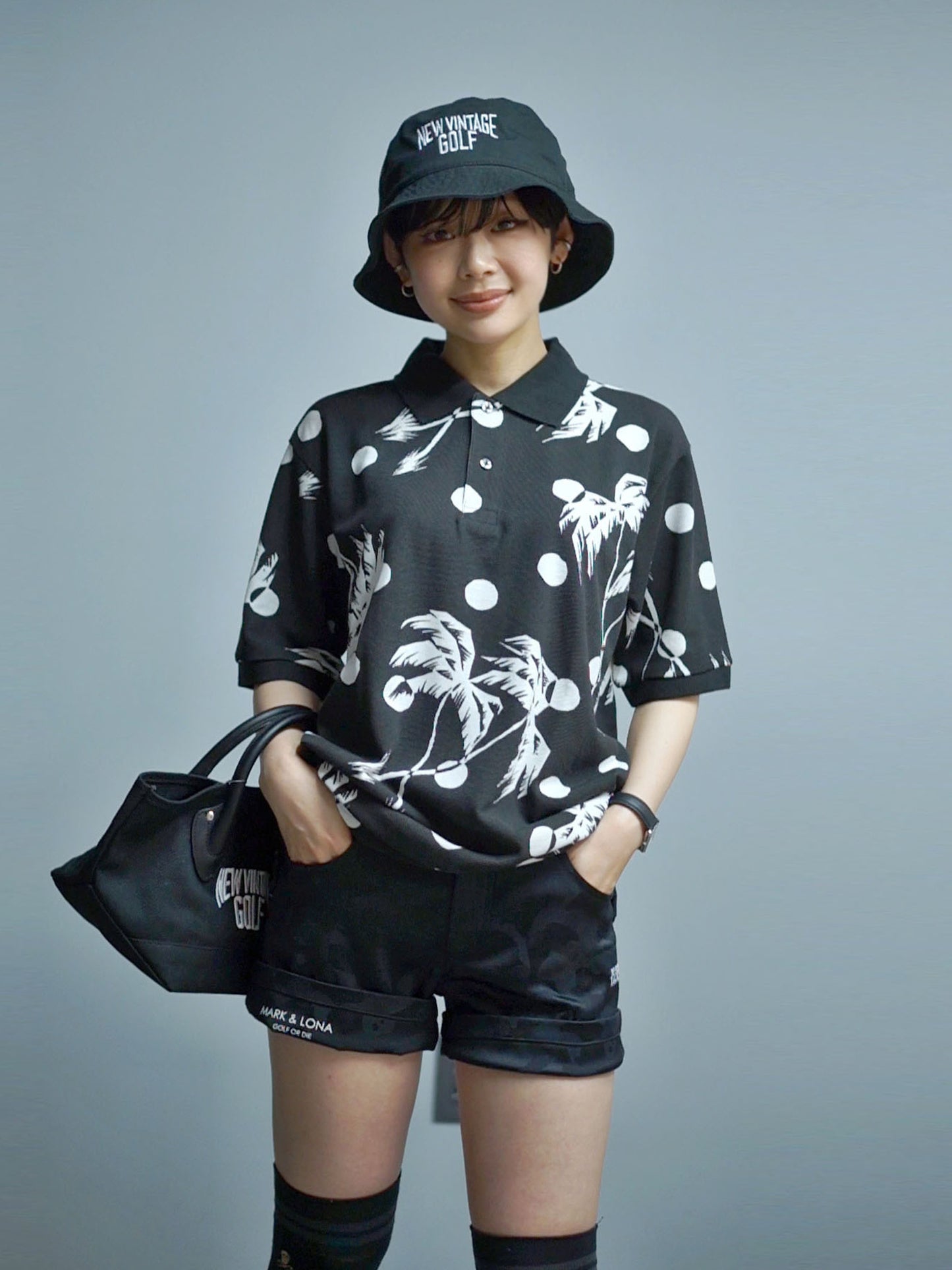 NVG×SUNSURF Moon Palm Tree Polo (BLACK)