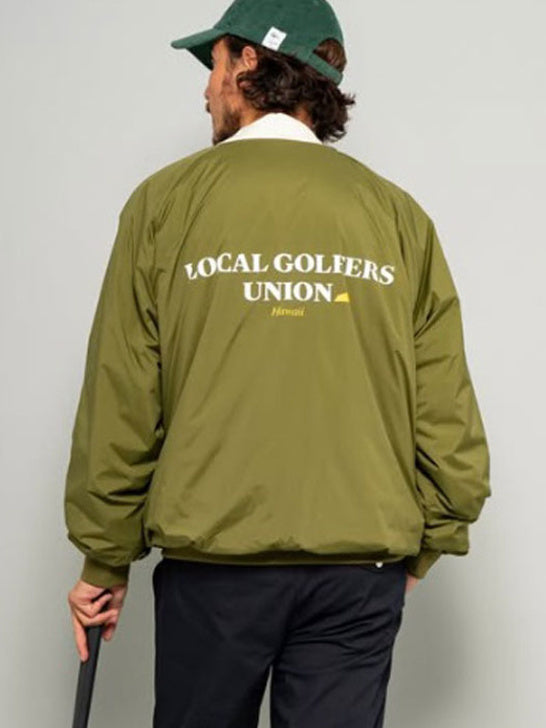 SVKA5020［サルベージパブリックコレパ］バックプリント ハーフジップ パデッドジャケット / OLIVE