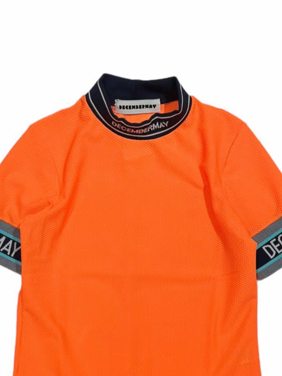 (DECEMBER MAY) Coolness Mesh mockneck / WOMEN  / ORANGE