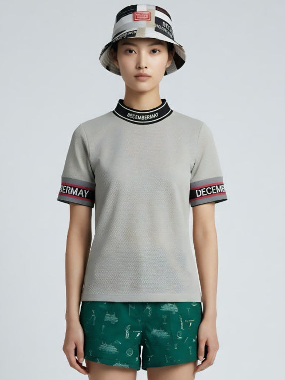 (DECEMBER MAY) Coolness Mesh mockneck / WOMEN  / BLACK