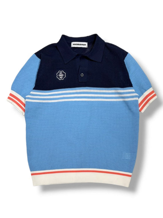 (DECEMBER MAY) Meshknit skipper polo / WOMEN  / SAX/BLUE