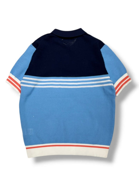 (DECEMBER MAY) Meshknit skipper polo / WOMEN  / SAX/BLUE