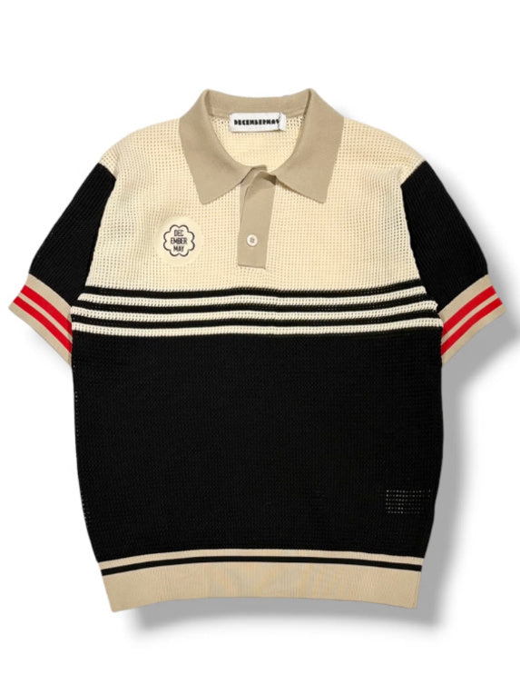 (DECEMBER MAY) Meshknit skipper polo / WOMEN  / BLACK