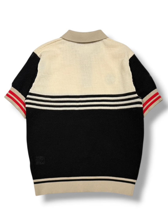 (DECEMBER MAY) Meshknit skipper polo / WOMEN  / BLACK