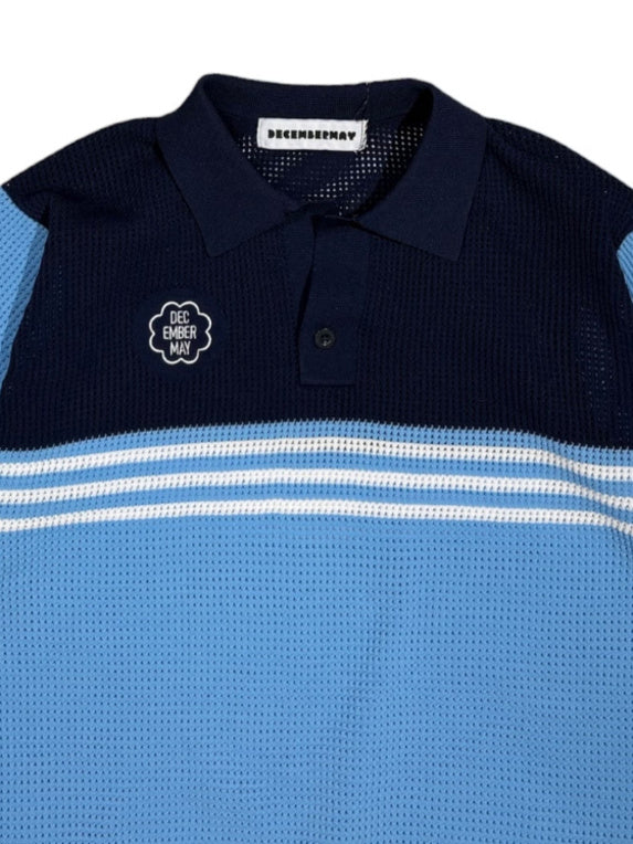 (DECEMBER MAY) Meshknit skipper polo / WOMEN  / SAX/BLUE