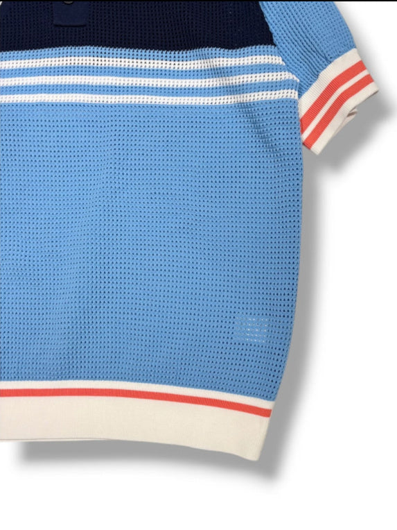 (DECEMBER MAY) Meshknit skipper polo / WOMEN  / SAX/BLUE