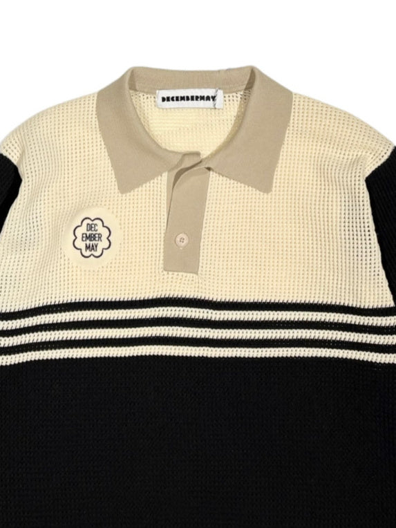 (DECEMBER MAY) Meshknit skipper polo / WOMEN  / BLACK