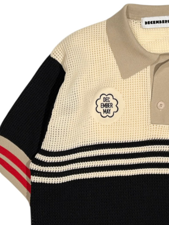 (DECEMBER MAY) Meshknit skipper polo / WOMEN  / BLACK