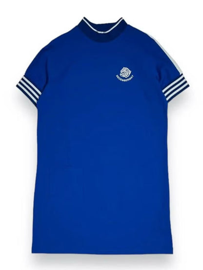 (DECEMBER MAY) Popcorn jersey mock one piece / WOMEN  / BLUE