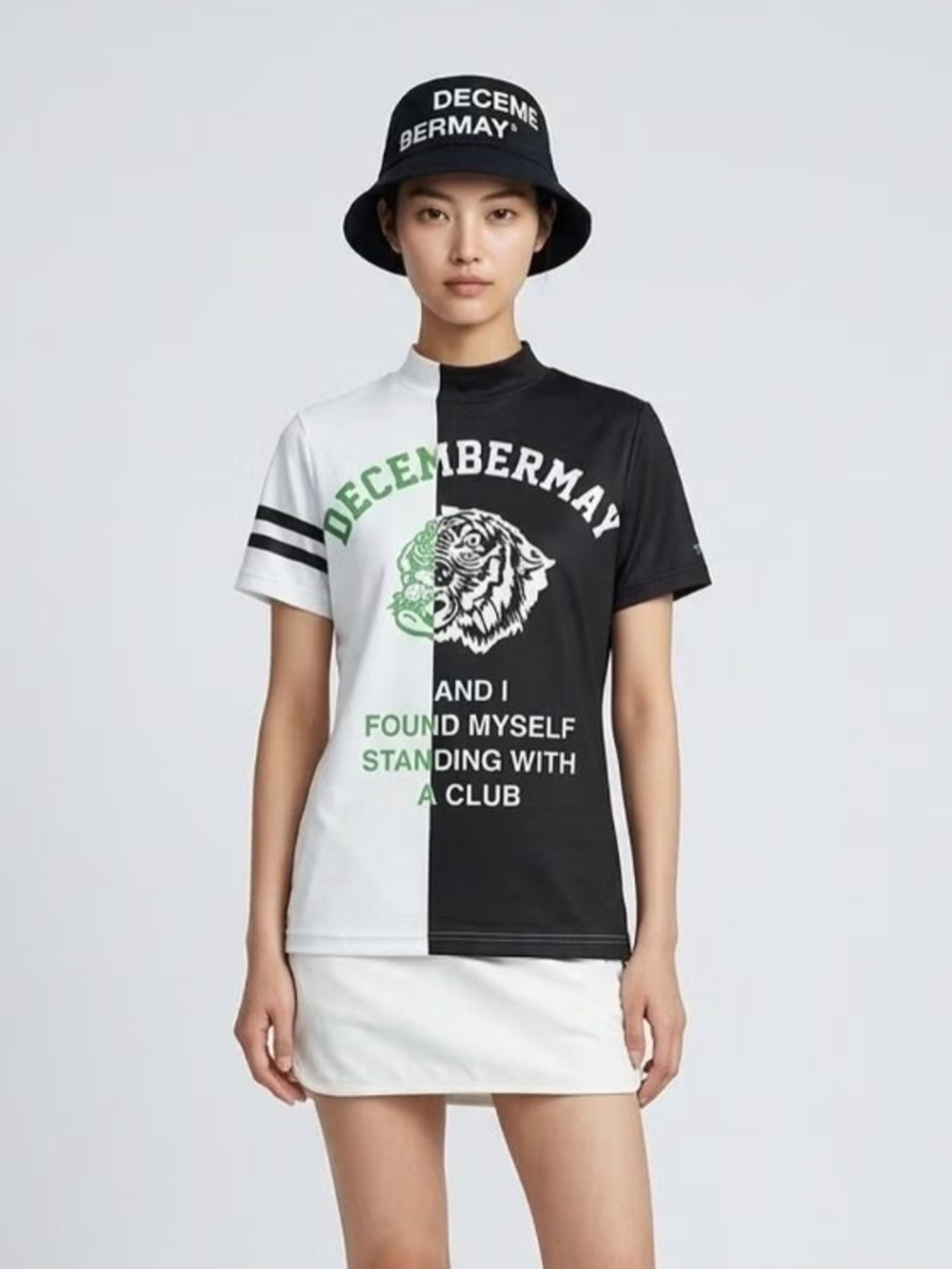 (DECEMBER MAY) Lovers tiger bicolor mock neck / WOMEN  / BLACK×WHITE