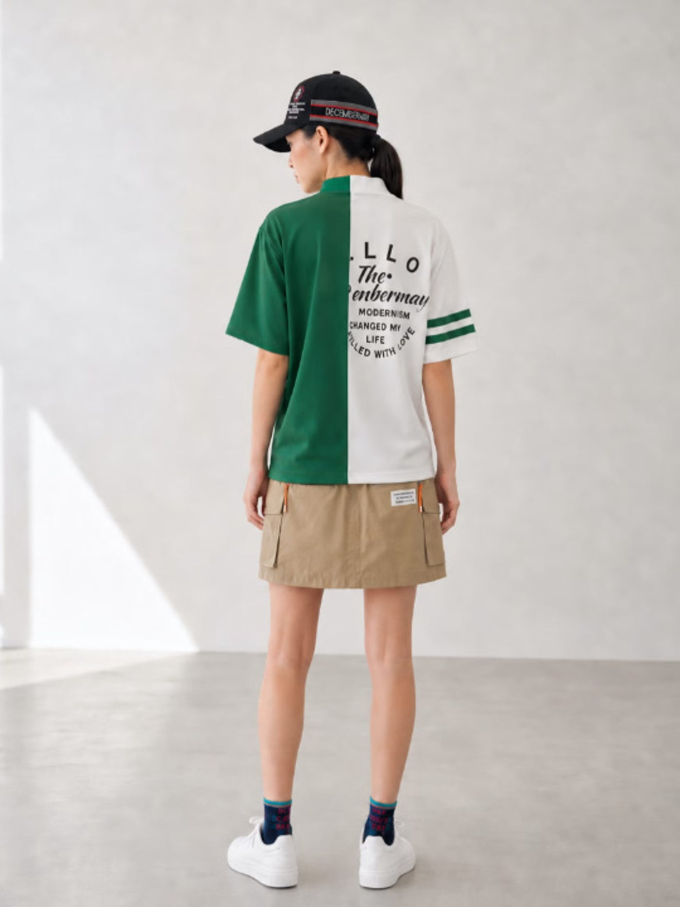 (DECEMBER MAY) Lovers tiger bicolor mock neck / WOMEN  / GREEN