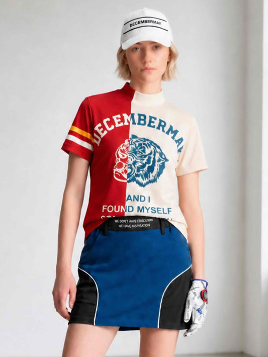 (DECEMBER MAY) Lovers tiger bicolor mock neck / WOMEN  / CHERRY