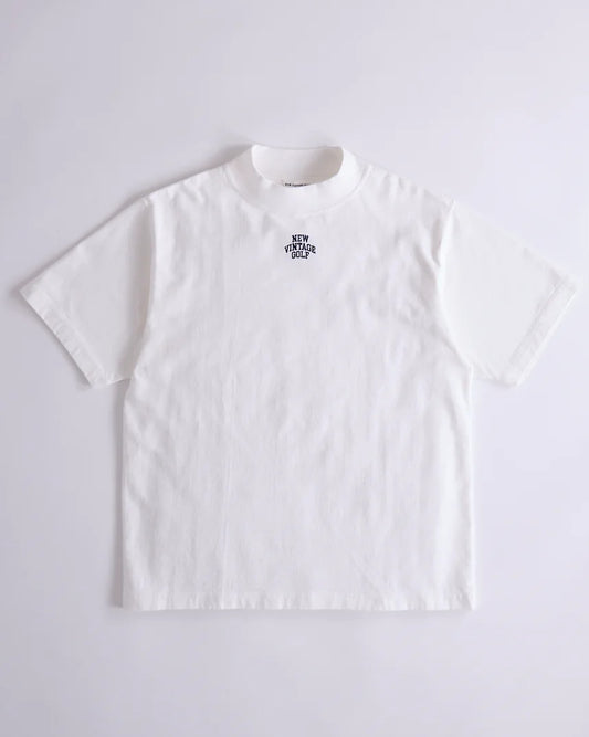 Embroidery Logo Mock Neck T-Shirt / WHITE