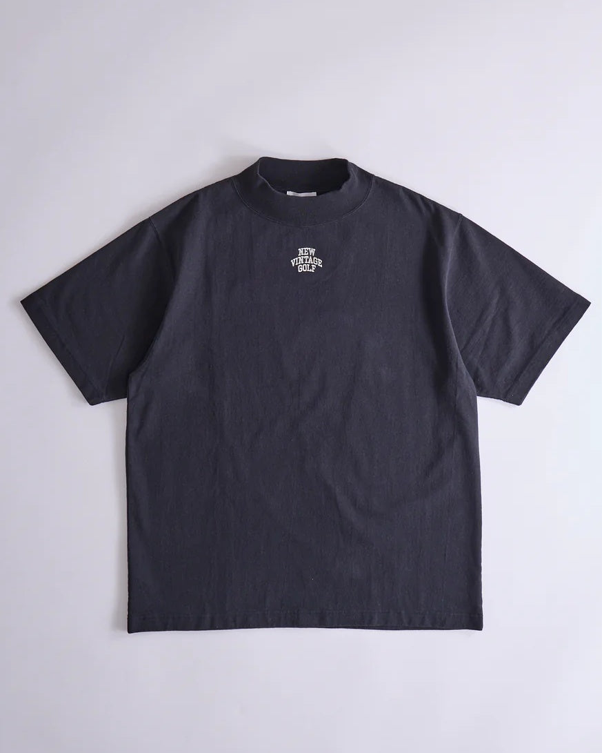 Embroidery Logo Mock Neck T-Shirt / BLACK