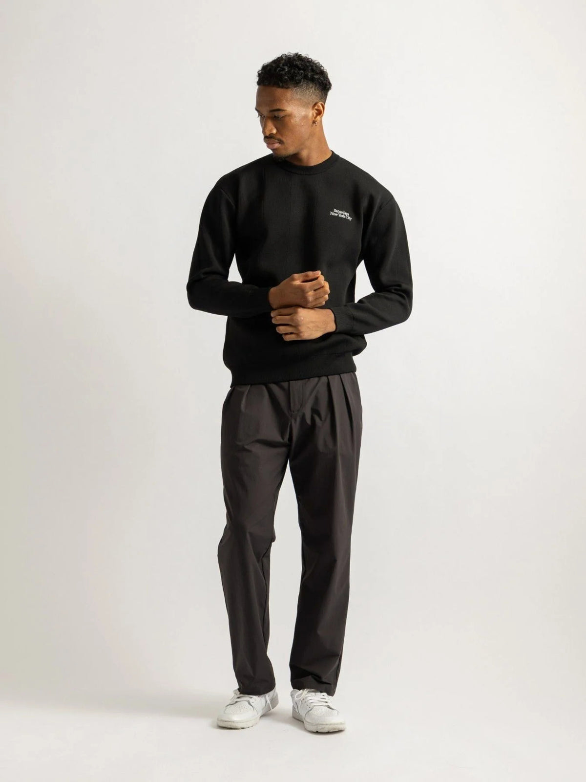 Jacquard Stripe Crewneck Knit / BLACK
