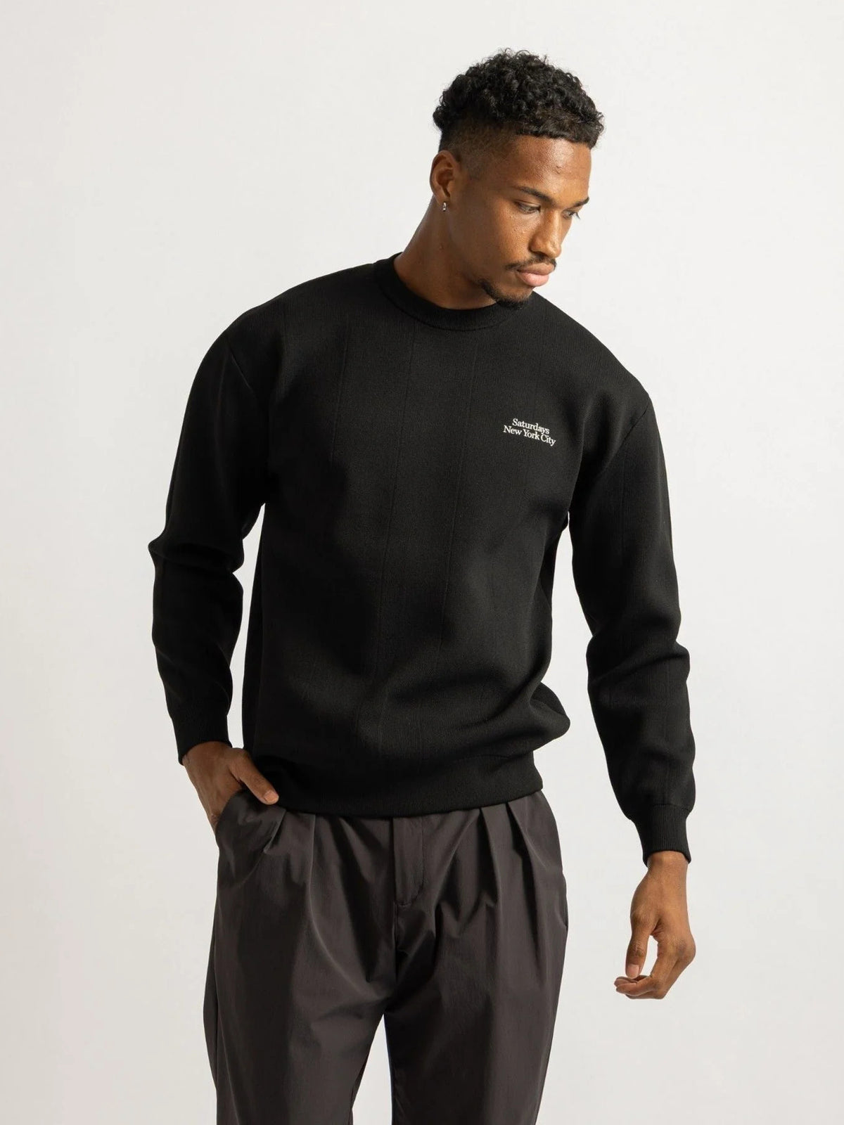 Jacquard Stripe Crewneck Knit / BLACK