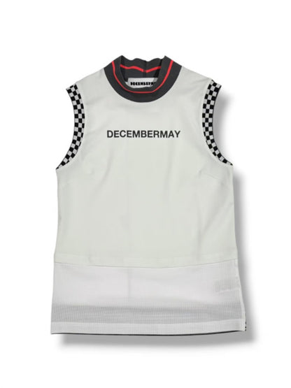 (DECEMBER MAY) Mesh-paneled sleeve less mock neck  / WOMEN  / WHITE