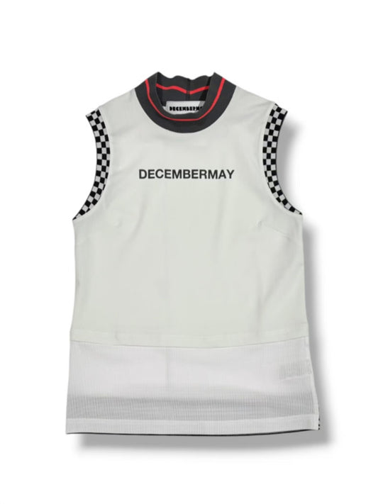 (DECEMBER MAY) Mesh-paneled sleeve less mock neck  / WOMEN  / WHITE