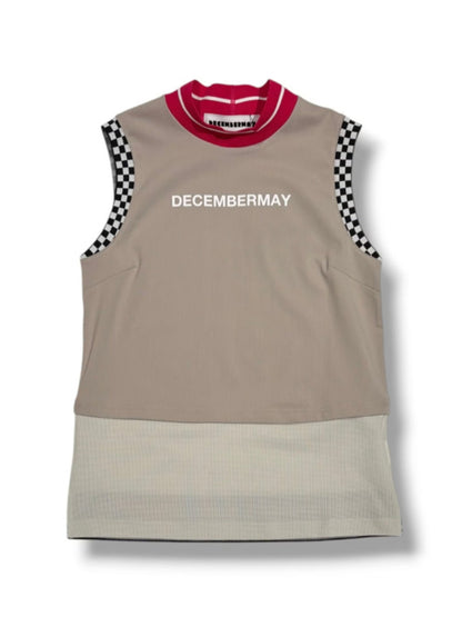 (DECEMBER MAY) Mesh-paneled sleeve less mock neck  / WOMEN  / BEIGE