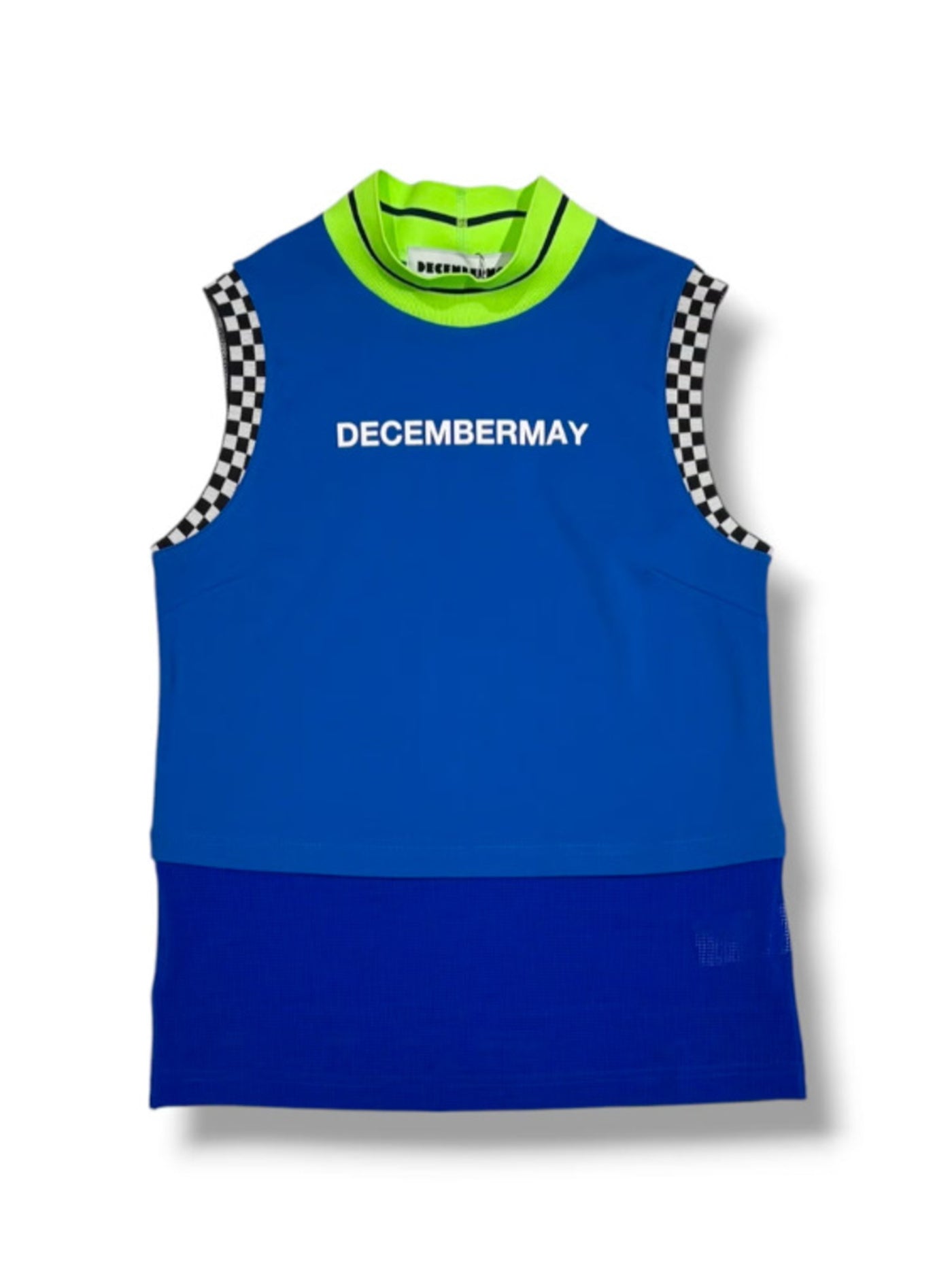 (DECEMBER MAY) Mesh-paneled sleeve less mock neck  / WOMEN  / BLUE