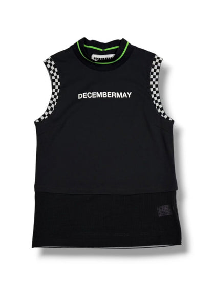 (DECEMBER MAY) Mesh-paneled sleeve less mock neck  / WOMEN  / BLACK