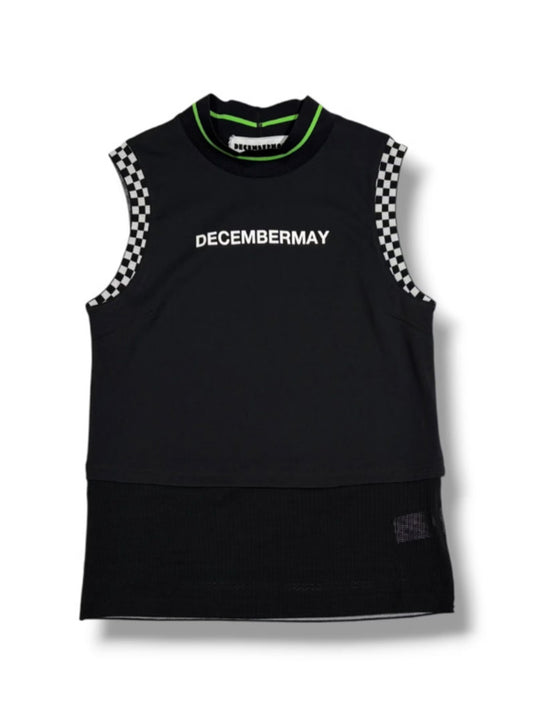 (DECEMBER MAY) Mesh-paneled sleeve less mock neck  / WOMEN  / BLACK