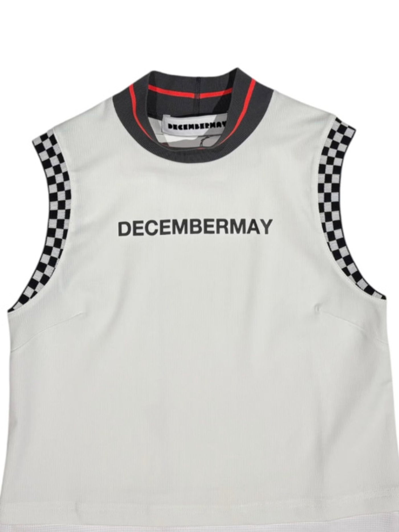 (DECEMBER MAY) Mesh-paneled sleeve less mock neck  / WOMEN  / WHITE