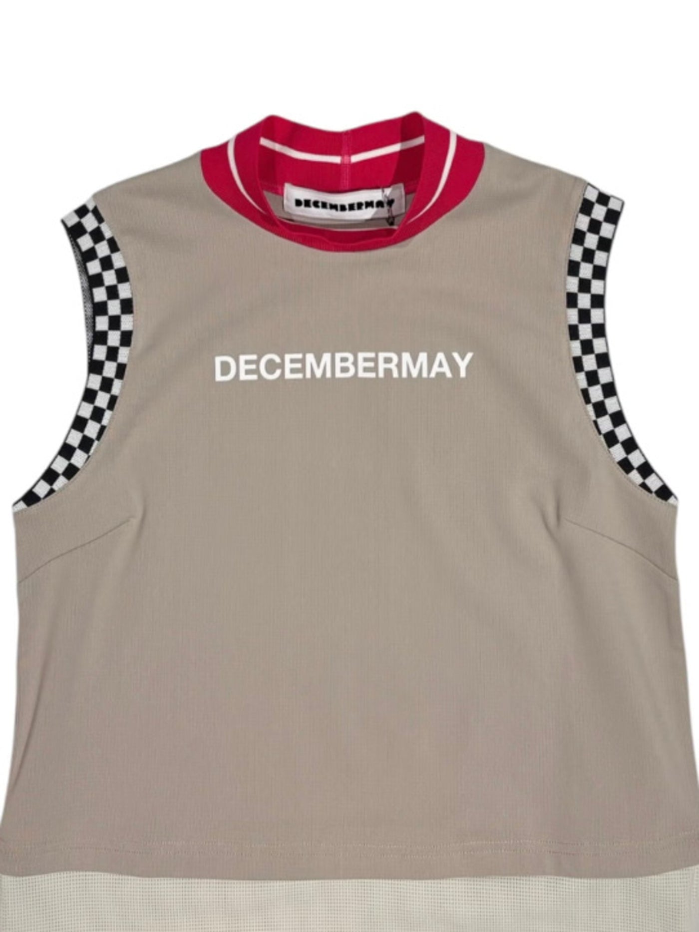 (DECEMBER MAY) Mesh-paneled sleeve less mock neck  / WOMEN  / BEIGE
