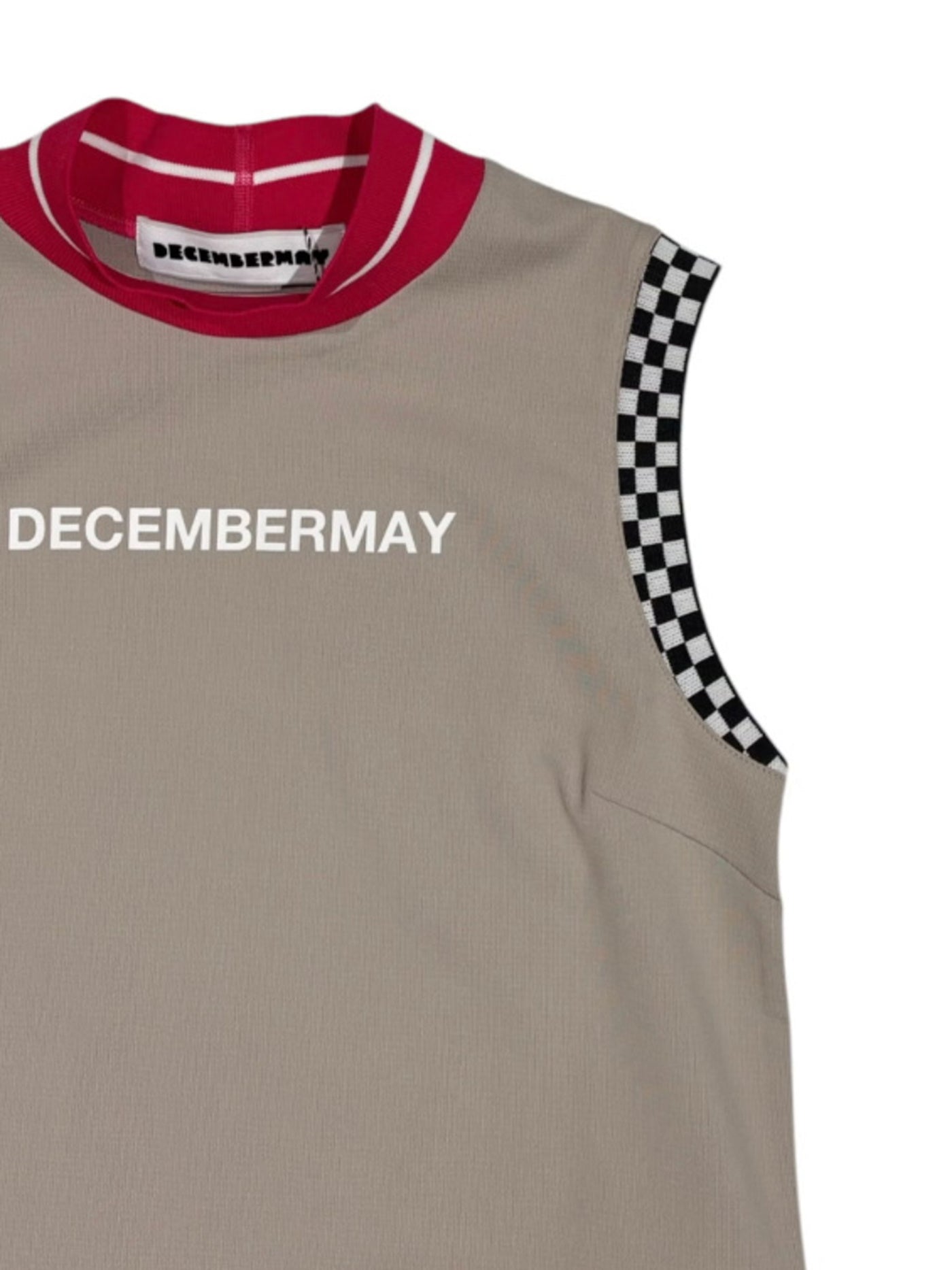 (DECEMBER MAY) Mesh-paneled sleeve less mock neck  / WOMEN  / BEIGE