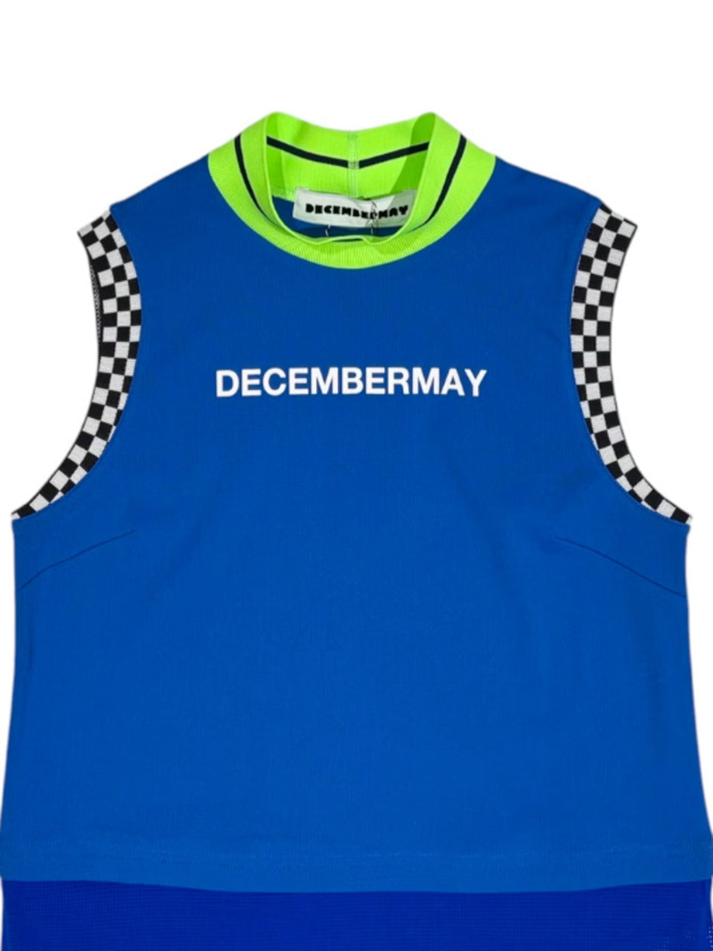 (DECEMBER MAY) Mesh-paneled sleeve less mock neck  / WOMEN  / BLUE