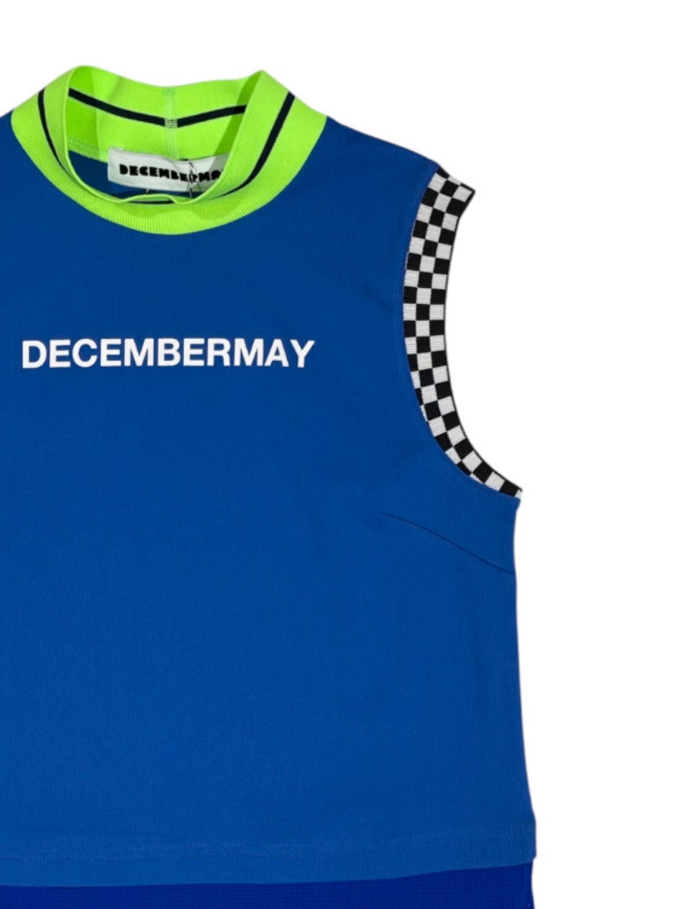 (DECEMBER MAY) Mesh-paneled sleeve less mock neck  / WOMEN  / BLUE