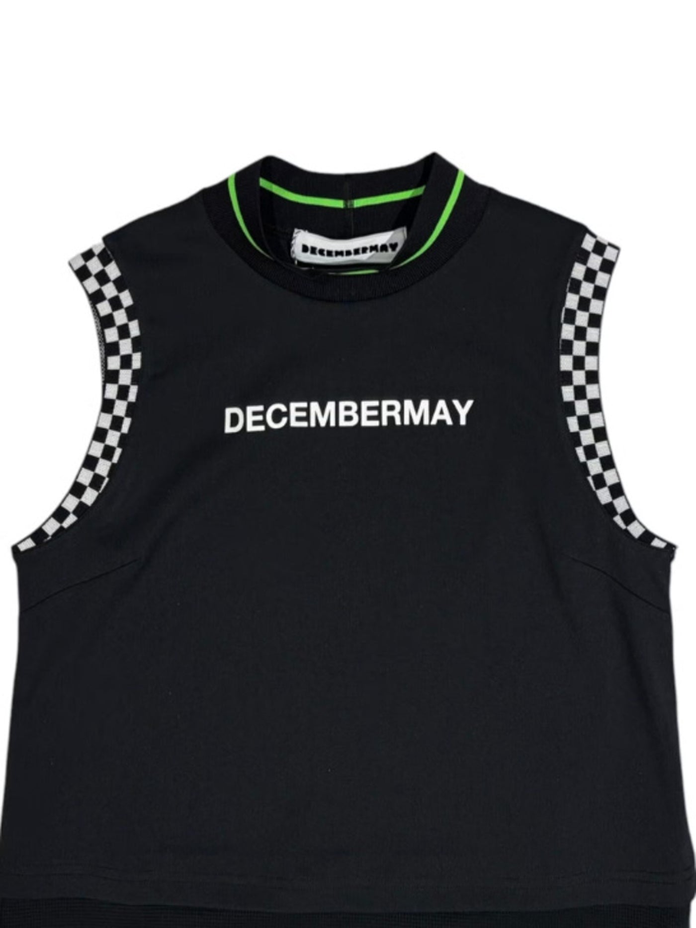 (DECEMBER MAY) Mesh-paneled sleeve less mock neck  / WOMEN  / BLACK