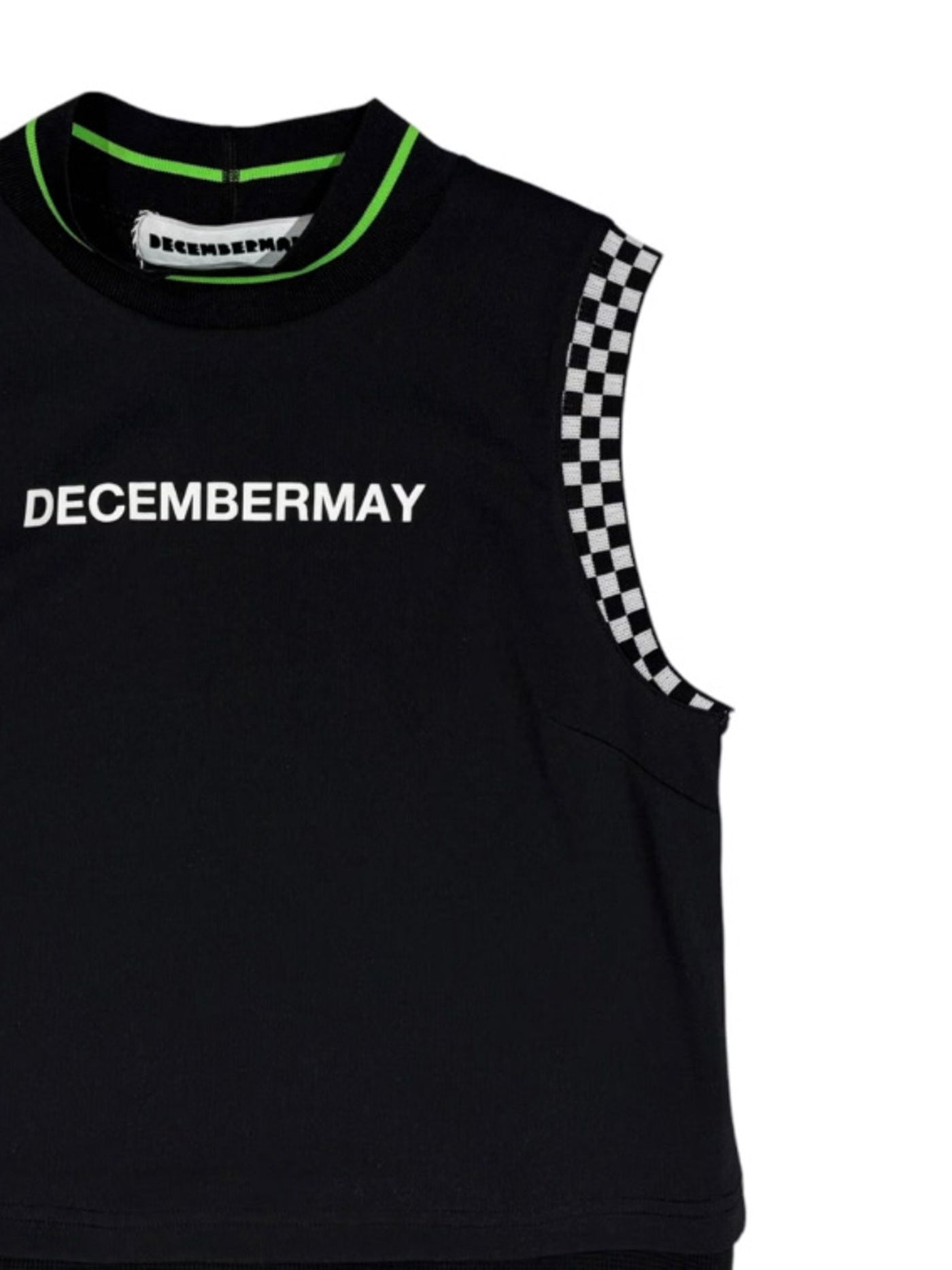 (DECEMBER MAY) Mesh-paneled sleeve less mock neck  / WOMEN  / BLACK