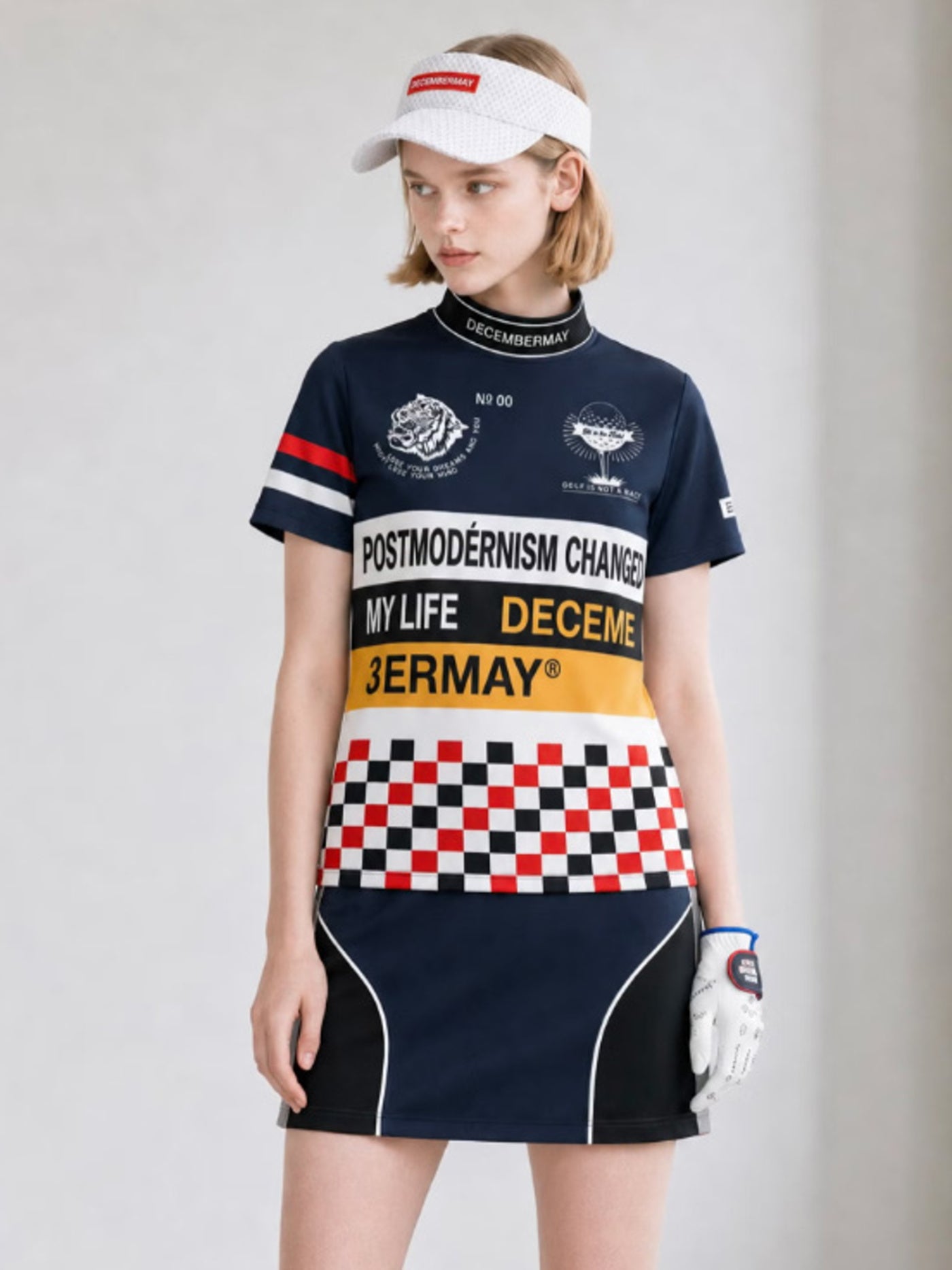 (DECEMBER MAY) Post-modernism mock neck shirt / WOMEN  / NAVY