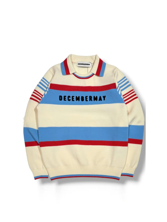 (DECEMBER MAY) Stripe knit polo / WOMEN  / WHITE