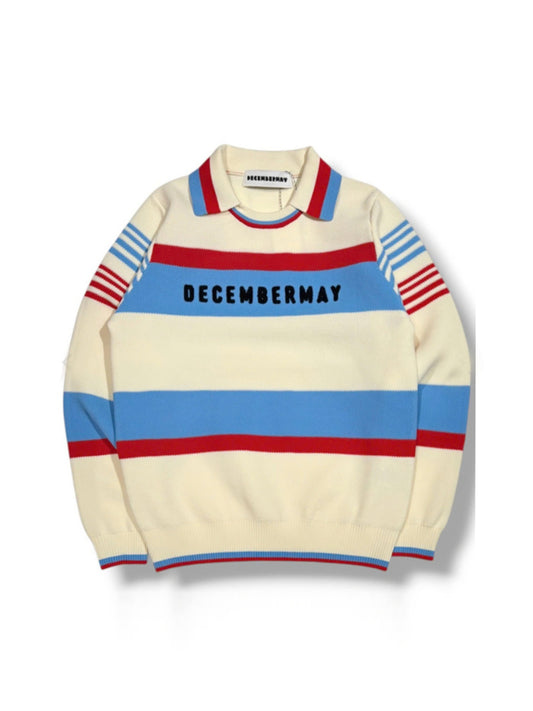 (DECEMBER MAY) Stripe knit polo / WOMEN  / WHITE