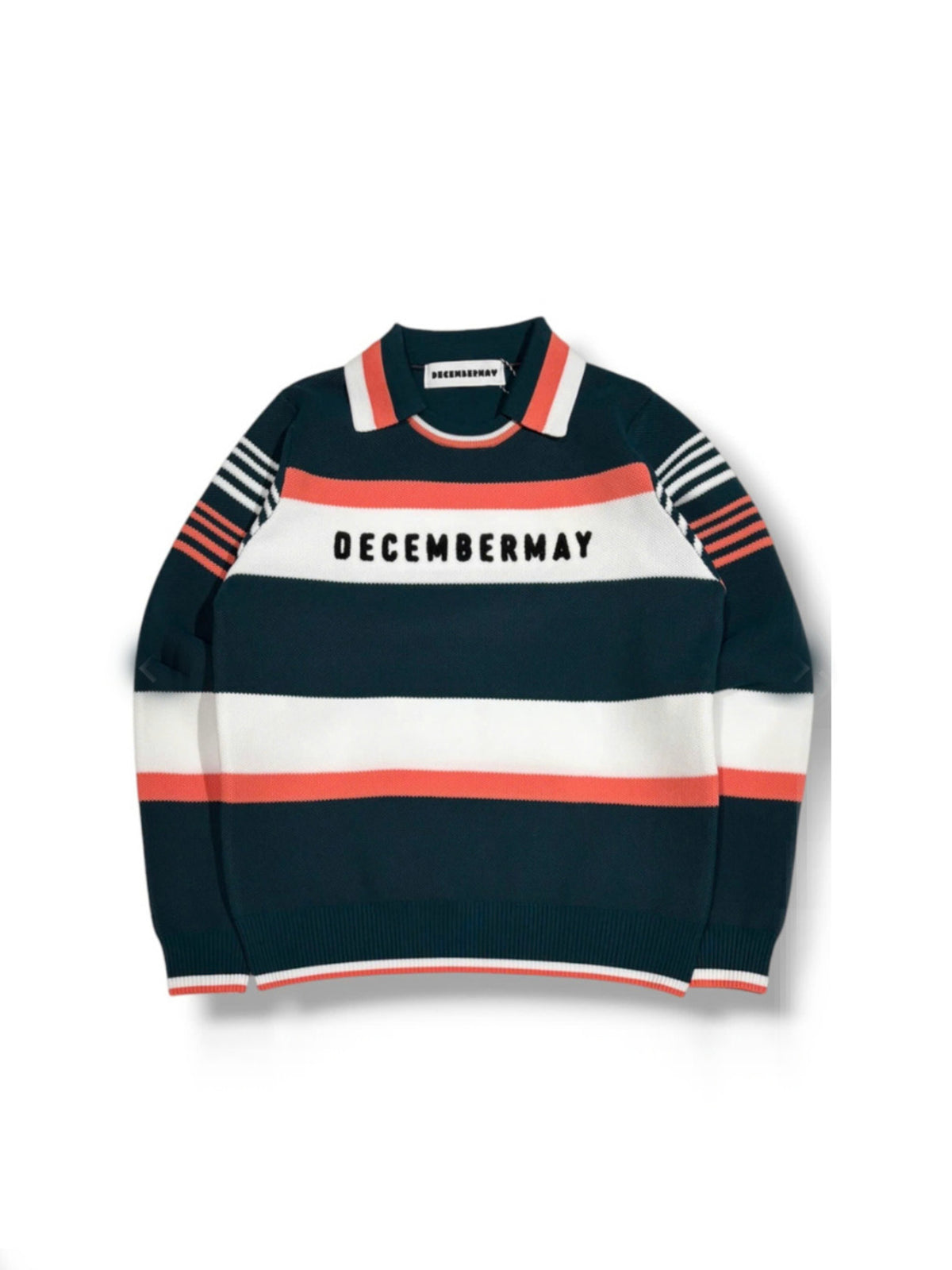 (DECEMBER MAY) Stripe knit polo / WOMEN  / D.GREEN