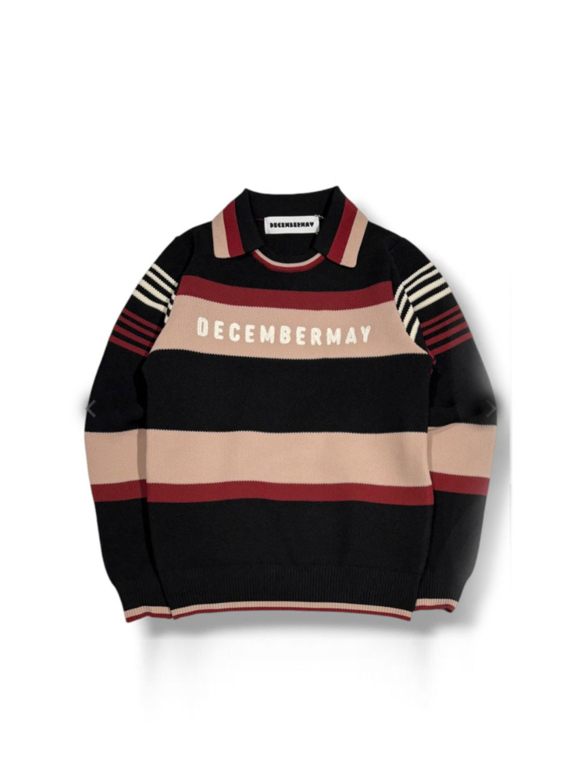 (DECEMBER MAY) Stripe knit polo / WOMEN  / BLACK