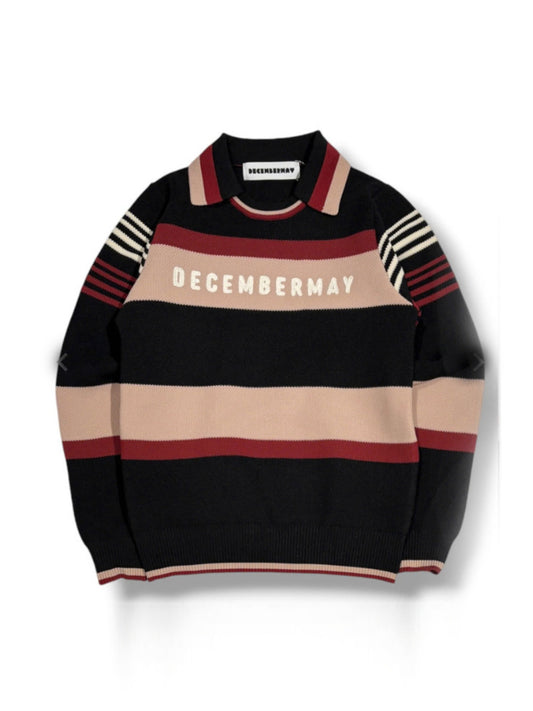 (DECEMBER MAY) Stripe knit polo / WOMEN  / BLACK