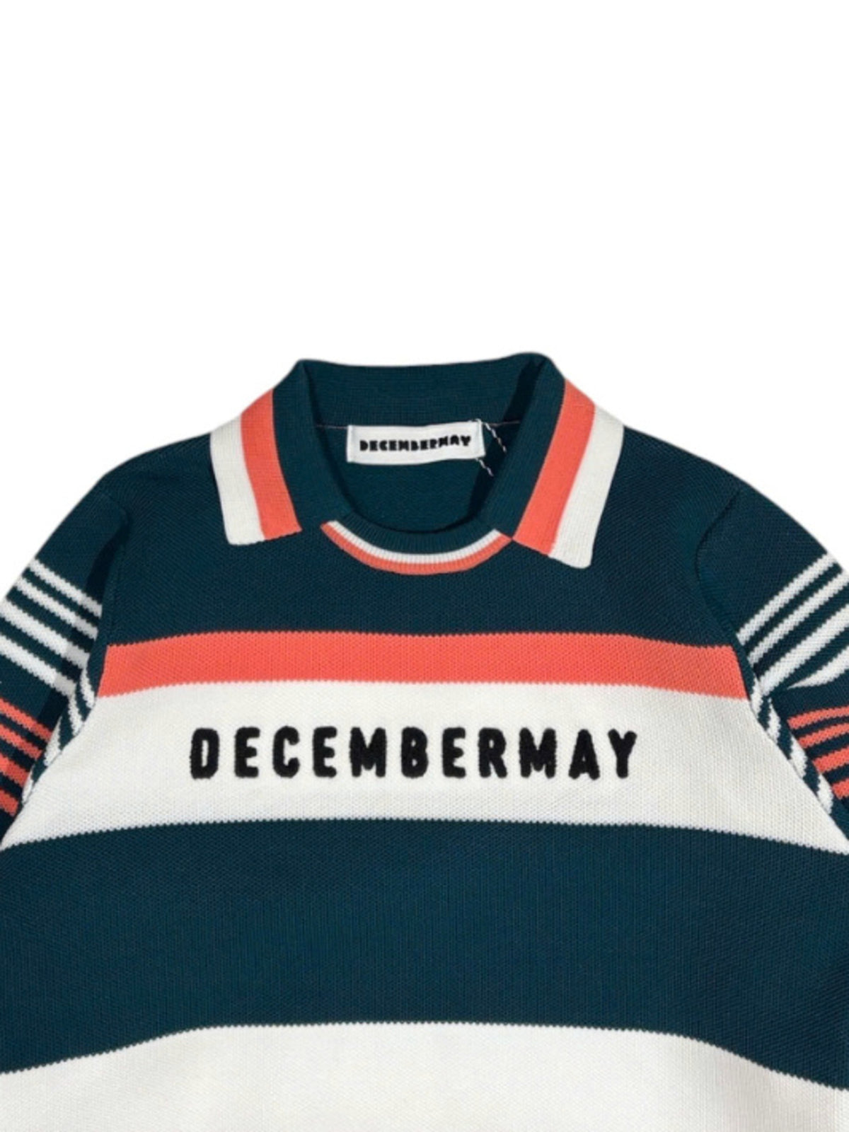 (DECEMBER MAY) Stripe knit polo / WOMEN  / D.GREEN