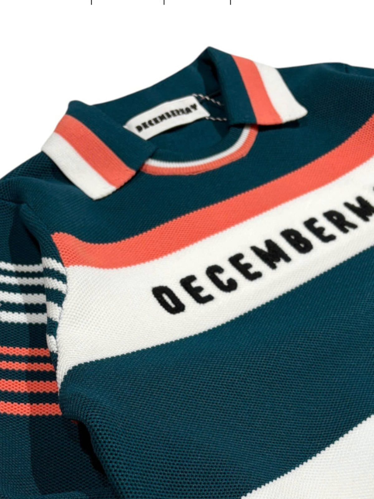 (DECEMBER MAY) Stripe knit polo / WOMEN  / D.GREEN