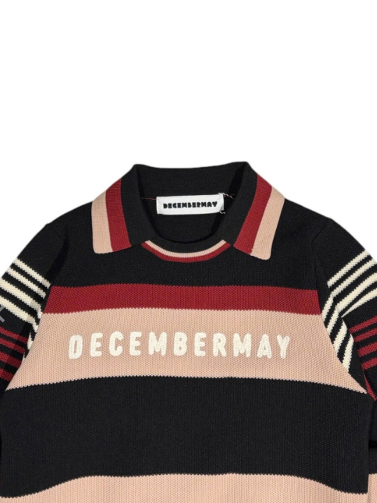 (DECEMBER MAY) Stripe knit polo / WOMEN  / BLACK