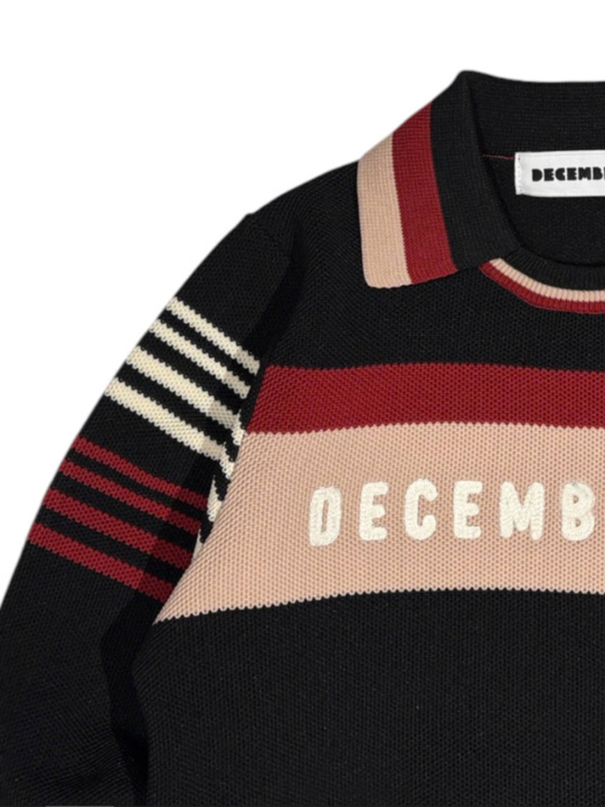 (DECEMBER MAY) Stripe knit polo / WOMEN  / BLACK