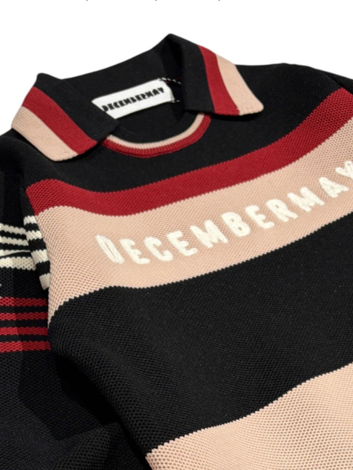 (DECEMBER MAY) Stripe knit polo / WOMEN  / BLACK