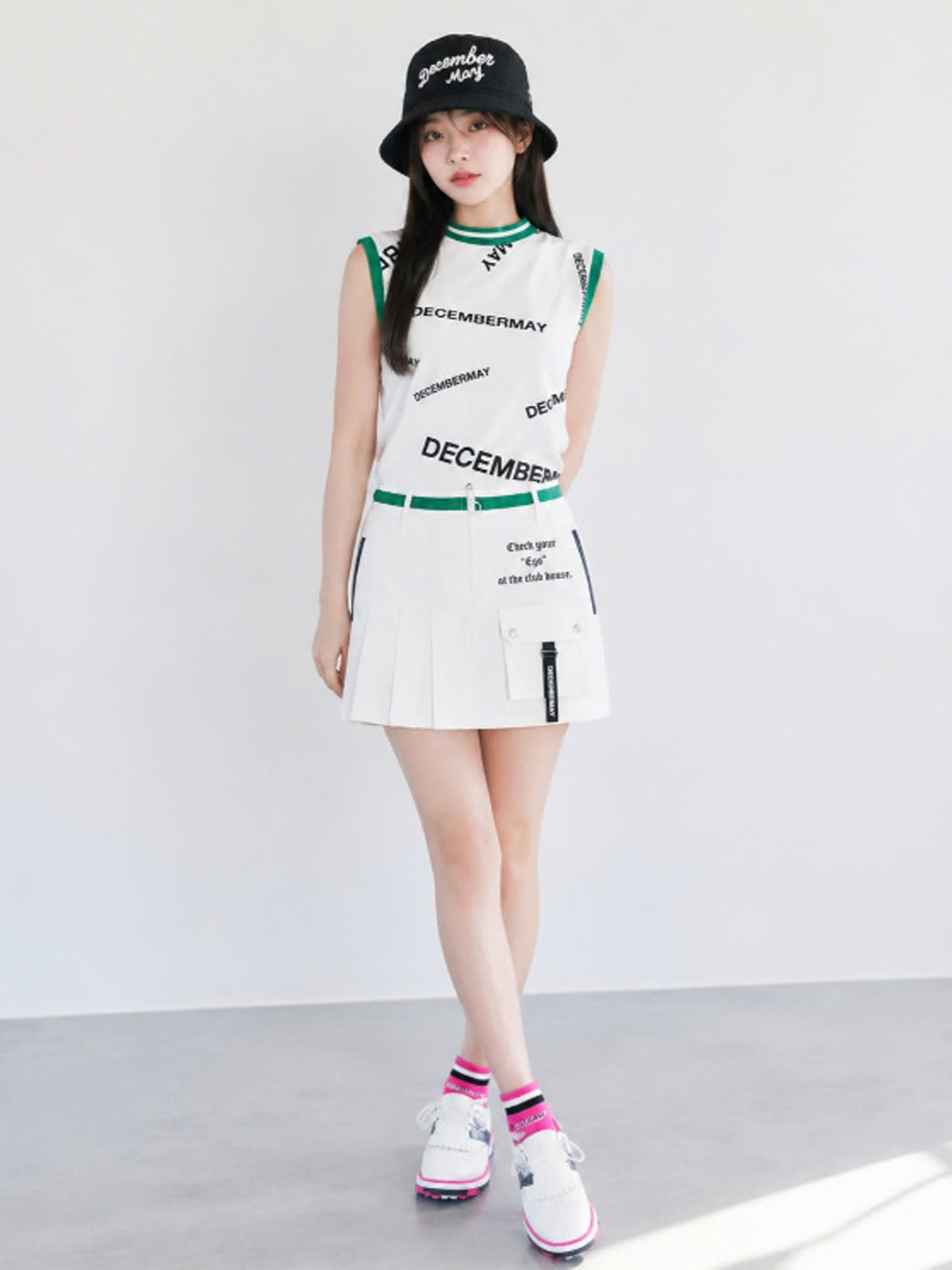 (DECEMBER MAY) Asymmetry pleats skirt / WOMEN  / WHITE